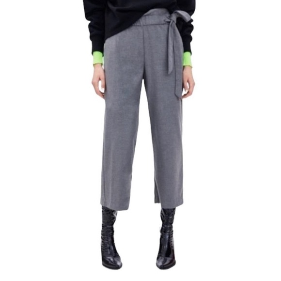 Zara trf Collection Gray Paper Bag Wide Leg Ankle Length Cropped Pants Medium - Picture 1 of 6
